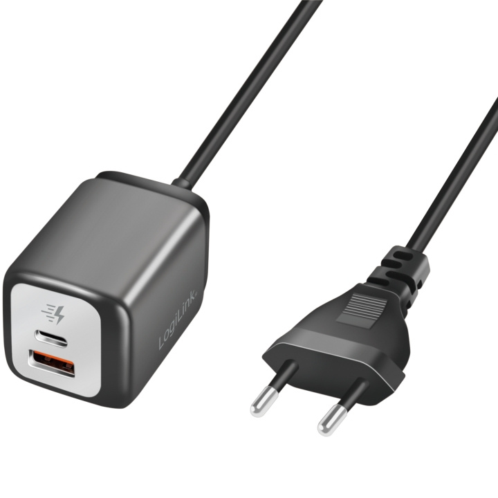 LogiLink USB-laddare 1xUSB-A + 1xUSB-C med fast kabel 1,5m GaN 30W ryhmässä ÄLYPUHELIMET JA TABLETIT / Laturit & Kaapelit / Seinälaturi / Seinälaturi Type C @ TP E-commerce Nordic AB (C37684)