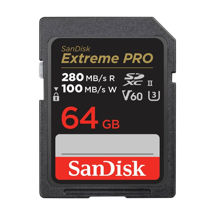 SanDisk Extreme Pro 64GB 280MB/s V60 C10 UHS-II ryhmässä KODINELEKTRONIIKKA / Tallennusvälineet / Muistikortit / SD/SDHC/SDXC @ TP E-commerce Nordic AB (C38406)