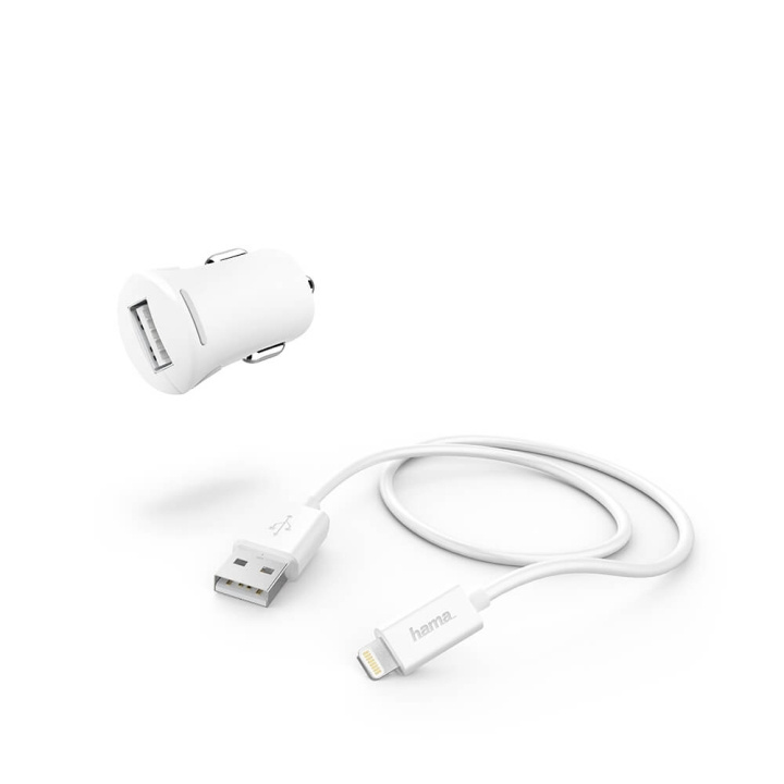 Hama Car Charging Kit Lightning White ryhmässä ÄLYPUHELIMET JA TABLETIT / Laturit & Kaapelit / Autolaturi / Autolaturi Lightning @ TP E-commerce Nordic AB (C38615)