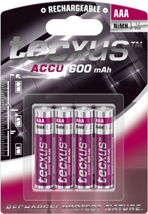 tecxus AAA (Micro)/HR03 laddningsbart batteri - 600 mAh, 4 st. blister Nickel-metallhydrid batteri (NiMH), 1,2 V ryhmässä KODINELEKTRONIIKKA / Paristot & Laturit / Ladattavat paristot / AAA @ TP E-commerce Nordic AB (C38790)