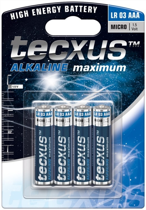 tecxus LR03/AAA (Micro) batteri, 4 st. blister alkaliskt manganbatteri, 1,5 V ryhmässä KODINELEKTRONIIKKA / Paristot & Laturit / Akut / AAA @ TP E-commerce Nordic AB (C38845)