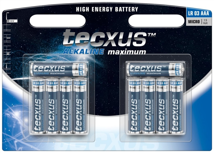 tecxus LR03/AAA (Micro) batteri, 10 st. blister alkaliskt manganbatteri, 1,5 V ryhmässä KODINELEKTRONIIKKA / Paristot & Laturit / Akut / AAA @ TP E-commerce Nordic AB (C38852)
