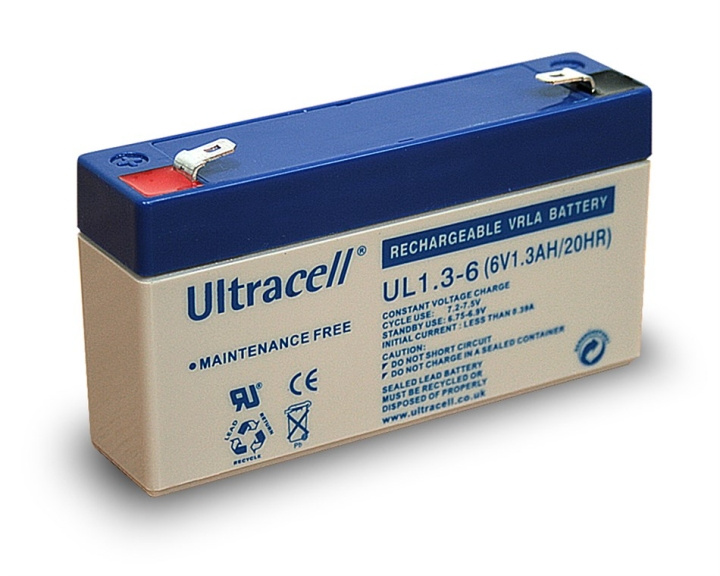 Ultracell Blybatteri 6 V, 1,3 Ah (UL1.3-6) Faston (4,8 mm) Blybatteri ryhmässä KODINELEKTRONIIKKA / Paristot & Laturit / Ladattavat paristot / Lyijyparistot @ TP E-commerce Nordic AB (C38895)