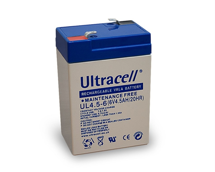 Ultracell Blybatteri 6 V, 4,5 Ah (UL4.5-6) Faston (4,8 mm) Blybatteri ryhmässä KODINELEKTRONIIKKA / Paristot & Laturit / Ladattavat paristot / Lyijyparistot @ TP E-commerce Nordic AB (C38896)