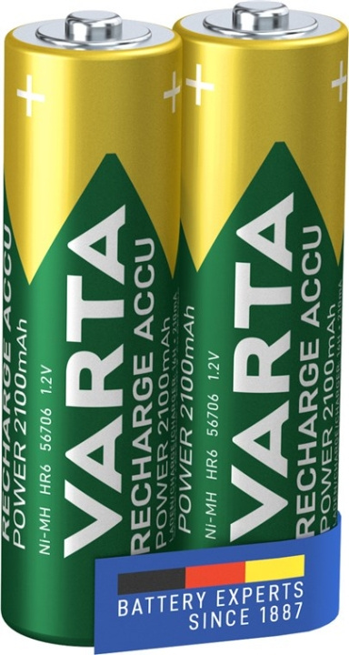 Varta AA (Mignon)/HR6 (56706) laddningsbart batteri - 2100 mAh, 2 st. blister Låg självurladdning NiMH-batteri (Ready-to-Use), 1,2 V ryhmässä KODINELEKTRONIIKKA / Paristot & Laturit / Ladattavat paristot / AA @ TP E-commerce Nordic AB (C38901)