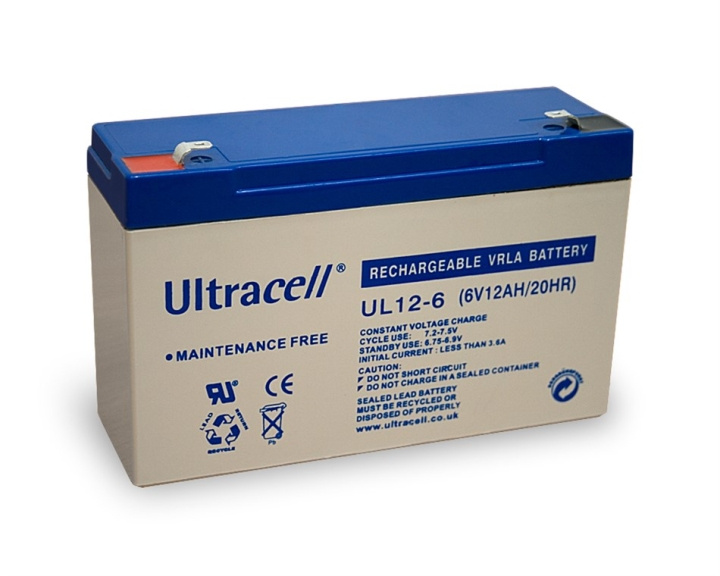 Ultracell Blybatteri 6 V, 12 Ah (UL12-6) Faston (4,8 mm) Blybatteri ryhmässä KODINELEKTRONIIKKA / Paristot & Laturit / Ladattavat paristot / Lyijyparistot @ TP E-commerce Nordic AB (C38904)