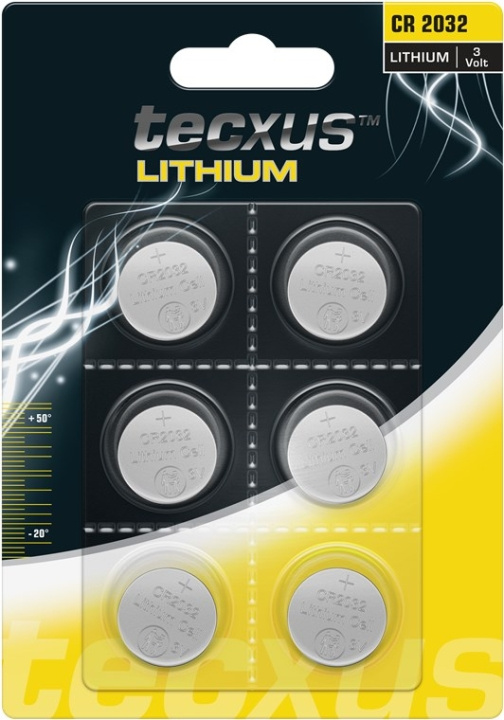 tecxus CR2032 batteri, 6 st. i blister litium-knappcell, 3 V ryhmässä KODINELEKTRONIIKKA / Paristot & Laturit / Akut / Nappiparistot @ TP E-commerce Nordic AB (C39061)