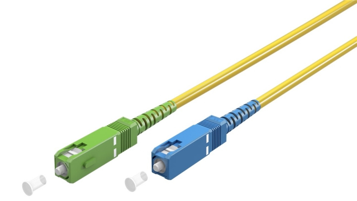 Goobay Fiberoptisk kabel (FTTH), Singlemode (OS2) Yellow, gul (Simplex), 0,5 m plugg SC-APC (8°) > SC plugg (UPC), halogenfri kabelhölje (LSZH) ryhmässä TIETOKOONET & TARVIKKEET / Kaapelit & Sovittimet / Verkko / Kuitukaapelointi @ TP E-commerce Nordic AB (C39132)