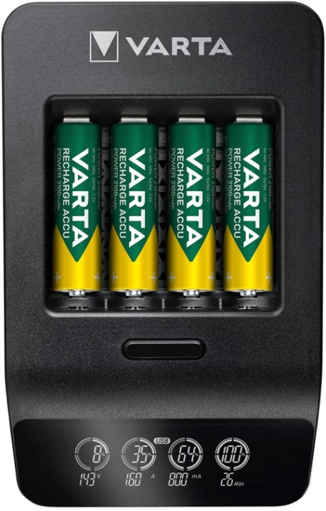 Varta LCD Smart Charger+ (typ 57684) inkl. 4x AA 2100 mAh laddar upp till 4x AA-batterier eller AAA-batterier (NiMH) samtidigt ryhmässä KODINELEKTRONIIKKA / Paristot & Laturit / Paristolaturi @ TP E-commerce Nordic AB (C39144)