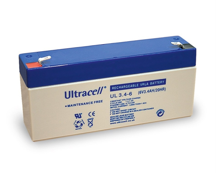 Ultracell Blybatteri 6 V, 3,4 Ah (UL3.4-6) Faston (4,8 mm) Blybatteri ryhmässä KODINELEKTRONIIKKA / Paristot & Laturit / Ladattavat paristot / Lyijyparistot @ TP E-commerce Nordic AB (C39421)