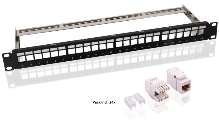 Goobay 19-tums (48,3 cm) Keystone-kopplingspanel (1 HE) inkl. 24x CAT-6-moduler (UTP) ryhmässä TIETOKOONET & TARVIKKEET / Kaapelit & Sovittimet / Verkko / Sovittimet & Liittimet @ TP E-commerce Nordic AB (C40341)