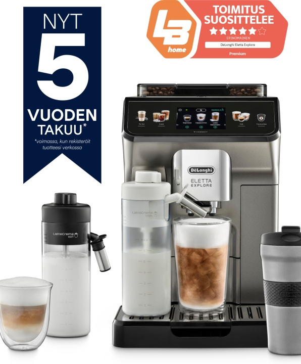 DeLonghi De\'Longhi ECAM450.86.T Eletta Explore -kahviautomaatti ryhmässä KOTI, TALOUS JA PUUTARHA / Kodinkoneet / Kahvikoneet ja tarvikkeet / Kahvinkeittimet @ TP E-commerce Nordic AB (C40945)