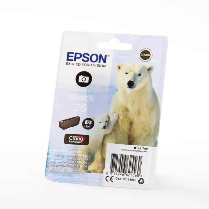EPSON Ink C13T26114012 26 Photo Black Polar Bear ryhmässä TIETOKOONET & TARVIKKEET / Tulostimet & Tarvikkeet / Musteet ja väriaineet / Mustepatruunat / Epson @ TP E-commerce Nordic AB (C42051)