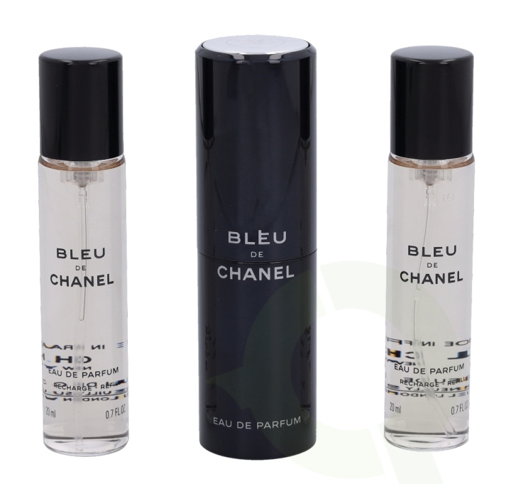 Chanel Bleu De Chanel Pour Homme Giftset 60 ml, 3x20ml Edp Travel Spray & 2 Refills ryhmässä KAUNEUS JA TERVEYS / Lahjapakkaukset / Miesten lahjapakkaukset @ TP E-commerce Nordic AB (C42437)