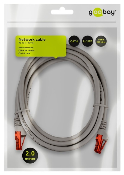 Goobay CAT 6 patchkabel, U/UTP, grå kopparklädd aluminiumtråd (CCA) ryhmässä TIETOKOONET & TARVIKKEET / Kaapelit & Sovittimet / Verkko / Cat6 @ TP E-commerce Nordic AB (C43465)