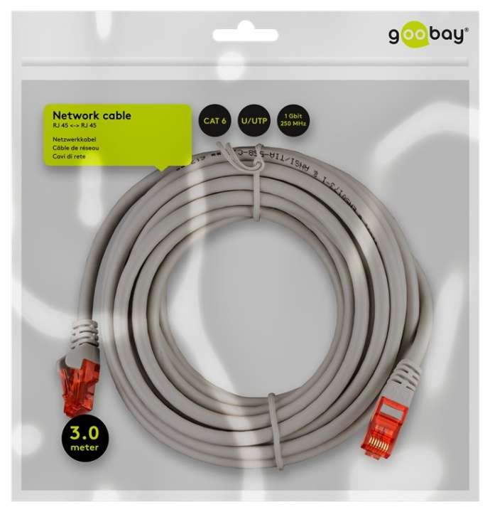 Goobay CAT 6 patchkabel, U/UTP, grå kopparklädd aluminiumtråd (CCA) ryhmässä TIETOKOONET & TARVIKKEET / Kaapelit & Sovittimet / Verkko / Cat6 @ TP E-commerce Nordic AB (C43466)