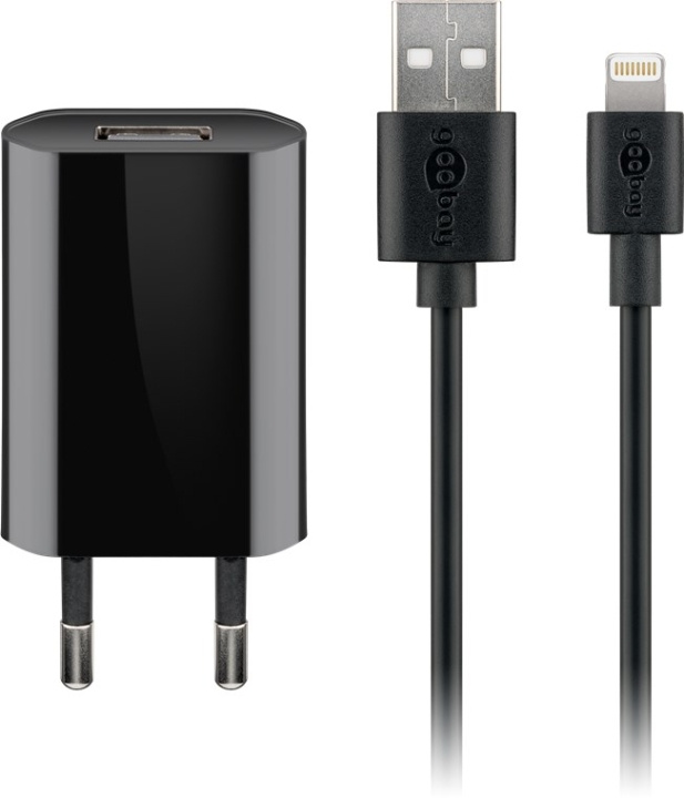 Goobay Apple Lightning laddningssats (5 W) Strömförsörjning med Apple Lightning-kabel 1 m (svart) ryhmässä ÄLYPUHELIMET JA TABLETIT / Laturit & Kaapelit / Seinälaturi / Seinälatruri Lightning @ TP E-commerce Nordic AB (C43979)