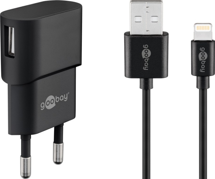 Goobay Apple Lightning laddningssats (5 W) Strömförsörjning med Apple Lightning-kabel 1 m (svart) ryhmässä ÄLYPUHELIMET JA TABLETIT / Laturit & Kaapelit / Seinälaturi / Seinälatruri Lightning @ TP E-commerce Nordic AB (C43984)