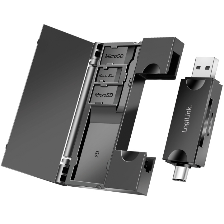 LogiLink Minneskortsläsare USB-C + USB-A MicroSD - och SD-kort inkl. förvaring ryhmässä KODINELEKTRONIIKKA / Tallennusvälineet / Kortinlukijat @ TP E-commerce Nordic AB (C44261)