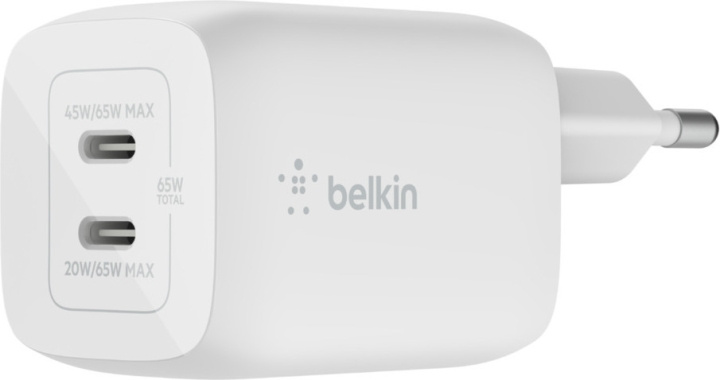 Belkin Boost Charge Pro Dual Port USB-C GaN 65 W PD 3.0 -verkkovirtalaturi, valkoinen ryhmässä ÄLYPUHELIMET JA TABLETIT / Laturit & Kaapelit / Seinälaturi / Seinälaturi Type C @ TP E-commerce Nordic AB (C44535)