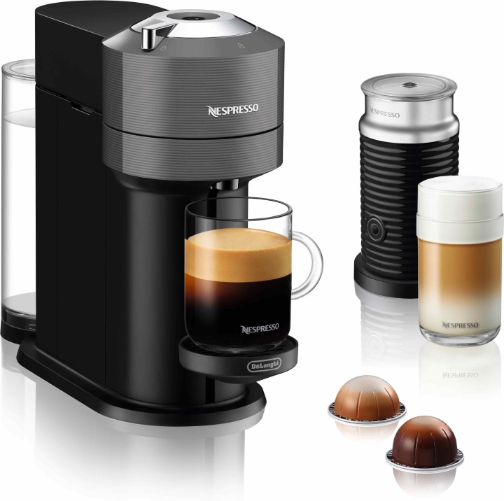 Nespresso Vertuo Next Aeroccino Bundle Pack -kapselikeitin, harmaa ryhmässä KOTI, TALOUS JA PUUTARHA / Kodinkoneet / Kahvikoneet ja tarvikkeet / Kahvinkeittimet @ TP E-commerce Nordic AB (C44559)