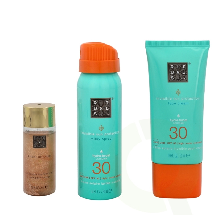 Rituals Karma Summer Sun Care Set 130 ml Shimmering Body Oil 30ml/Face Cream SPF30 50ml/Milky Spray SPF30 50ml ryhmässä KAUNEUS JA TERVEYS / Ihonhoito / Rusketus / Aurinkosuoja @ TP E-commerce Nordic AB (C47587)