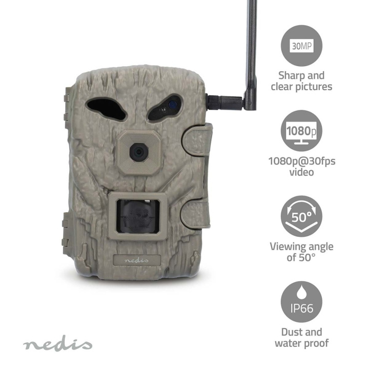 Nedis Wildlife Camera | 4G | 1080p@30fps | 30.0 MPixel | 2 MPixel CMOS | IP66 | 4G | Black No-Glow IR | Night vision | Viewing angle: 50 ° | Motion sensor | Detection angle: 50 ° | Detection range: 20 m | LCD Screen | Green ryhmässä KODINELEKTRONIIKKA / Valokuvat & Videot / Riistakamerat @ TP E-commerce Nordic AB (C47780)