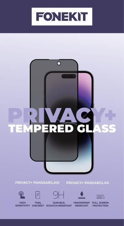 FoneKit Privacy+ Full Cover -panssarilasi, iPhone 15 ryhmässä ÄLYPUHELIMET JA TABLETIT / Puhelimen suojakotelo / Apple / iPhone 15 @ TP E-commerce Nordic AB (C47950)