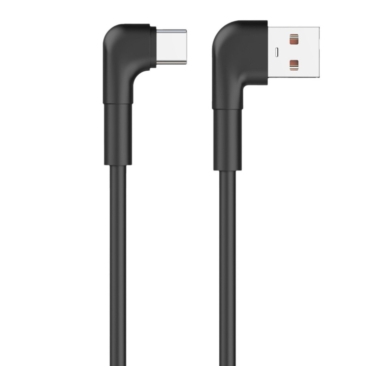 Maxlife MXUC-09 angle cable USB - USB-C 1,0 m 3A black ryhmässä ÄLYPUHELIMET JA TABLETIT / Laturit & Kaapelit / Kaapelit / Tyyppi C -kaapelit @ TP E-commerce Nordic AB (C48663)