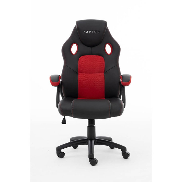 RAPTOR Gaming Chair GS-40 Compact, PU+Fabric, Black/Red ryhmässä TIETOKOONET & TARVIKKEET / GAMING / Pelituolit @ TP E-commerce Nordic AB (C49433)