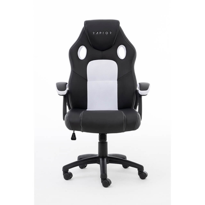 RAPTOR Gaming Chair GS-40 Compact, PU+Fabric, Black/White ryhmässä TIETOKOONET & TARVIKKEET / GAMING / Pelituolit @ TP E-commerce Nordic AB (C49434)