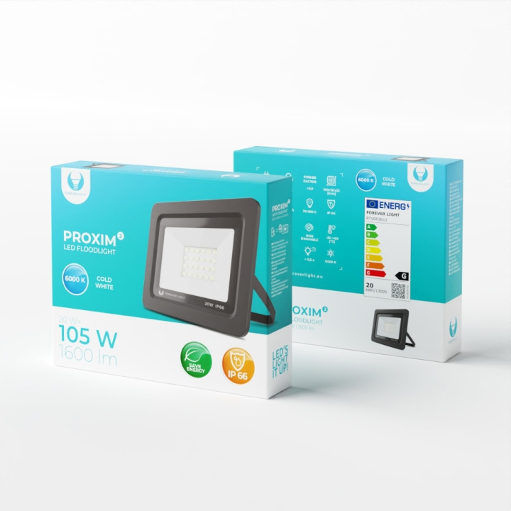 Forever Light PROXIM II - LED-valonheitin, 20W |6000K| IP66 ryhmässä KOTI, TALOUS JA PUUTARHA / Sähkö & Valaistus / Ulkovalaistus / LED-valonheitin @ TP E-commerce Nordic AB (C53923)