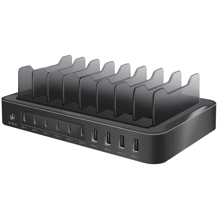 LogiLink Laddstation 10 portar 6st USB-C + 4st USB-A PD/QC3.0 120W ryhmässä TIETOKOONET & TARVIKKEET / Tietokonetarvikkeet / USB-telakat @ TP E-commerce Nordic AB (C55431)