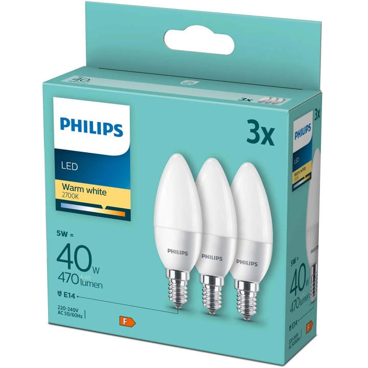 Philips 3-pack LED E14 Kron 5W (40W) Frost 470lm ryhmässä KODINELEKTRONIIKKA / Valaistus / LED-lamput @ TP E-commerce Nordic AB (C55458)