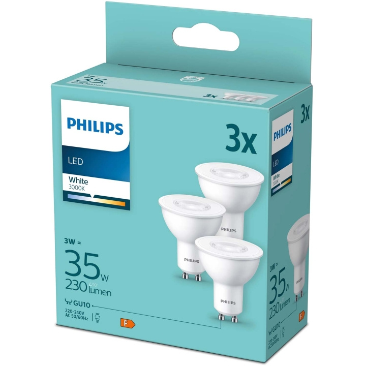 Philips 3-pack LED GU10 3W (35W) 3000K 230lm ryhmässä KODINELEKTRONIIKKA / Valaistus / LED-lamput @ TP E-commerce Nordic AB (C55460)