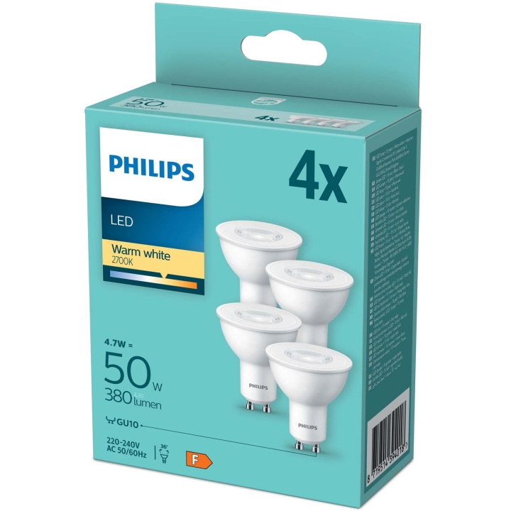 Philips 4-pack LED GU10 4,6W (50W) 380lm ryhmässä KODINELEKTRONIIKKA / Valaistus / LED-lamput @ TP E-commerce Nordic AB (C55461)