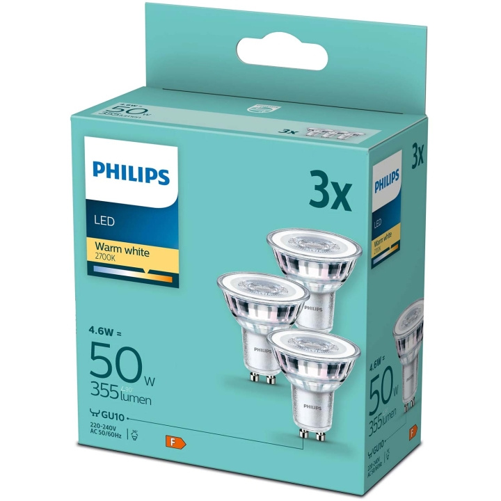Philips 3-pack LED GU10 4,6W (50W) 355lm ryhmässä KODINELEKTRONIIKKA / Valaistus / LED-lamput @ TP E-commerce Nordic AB (C55462)