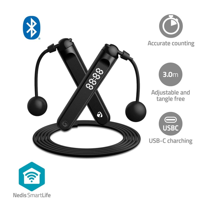 Nedis SmartLife Ulkoliikunta | Hyppynaru | Bluetooth® | Dual Hall sensor | LED-Näyttö | PVC | 3.00 m | Kiristysnyörilaukku / Langattomat pallot | Musta ryhmässä URHEILU, VAPAA-AIKA JA HARRASTUS / Kuntoilutarvikkeet / Muut @ TP E-commerce Nordic AB (C57022)