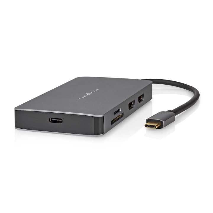 Nedis USB N Moniporttisovitin | USB 3.2 Gen 1 | USB-C™ Uros | Micro SD / RJ45 Naaras / SD / USB-C™ Naaras / 2x HDMI™ / 2x USB-A Naaras | 5 Gbps | 0.20 m | Pyöreä | Kullattu | PVC | Antrasiitti | Laatikko ryhmässä TIETOKOONET & TARVIKKEET / Kannettavat tietokoneet & tarvikkeet / Telakka @ TP E-commerce Nordic AB (C57842)