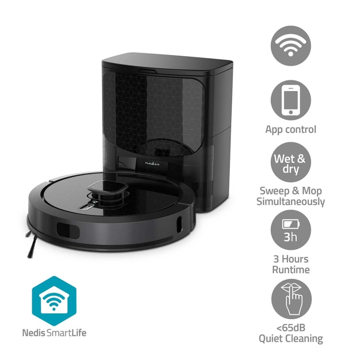 Nedis SmartLife Robot Pölynimuri | Laser-navigointi | Wi-Fi | Keräyssäiliön tilavuus: 0.6 l | Automaattinen lataus | Maksimi käyttöaika: 3 tuntia | Musta | Android™ / IOS ryhmässä KOTI, TALOUS JA PUUTARHA / Siivoustuotteet / Imurit & Tarvikkeet / Robottipölynimurit @ TP E-commerce Nordic AB (C57898)