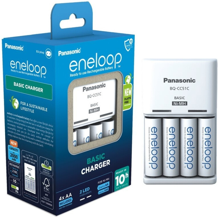 Panasonic Eneloop BQ-CC51-latauslaite + 4 kpl 2000 mAh AA-akkuparistoja ryhmässä KODINELEKTRONIIKKA / Paristot & Laturit / Ladattavat paristot / AA @ TP E-commerce Nordic AB (C58864)