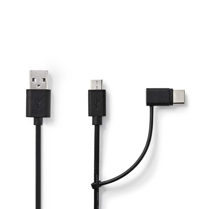 Nedis 2 in 1 kaapeli | USB 2.0 | USB-A Uros | USB Micro-B Uros / USB-C™ Uros | 480 Mbps | 1.00 m | Niklattu | Pyöreä | PVC | Musta | Blister ryhmässä TIETOKOONET & TARVIKKEET / Kaapelit & Sovittimet / USB / USB-A / Kaapelit @ TP E-commerce Nordic AB (C58983)