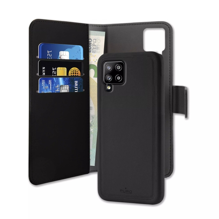 Puro Samsung Galaxy A42 5G EcoLeather Wallet Detach black ryhmässä ÄLYPUHELIMET JA TABLETIT / Puhelimen suojakotelo / Samsung @ TP E-commerce Nordic AB (C59233)