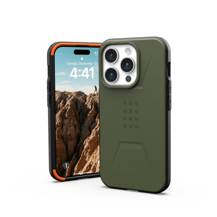 Urban Armor Gear iPhone 15 Pro Civilian Magsafe - Olive Drab ryhmässä ÄLYPUHELIMET JA TABLETIT / Puhelimen suojakotelo / Apple / iPhone 15 @ TP E-commerce Nordic AB (C59811)