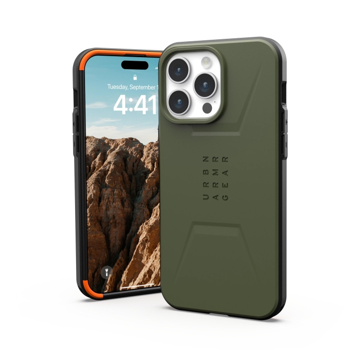 Urban Armor Gear iPhone 15 Pro Max Civilian Magsafe - Olive Drab ryhmässä ÄLYPUHELIMET JA TABLETIT / Puhelimen suojakotelo / Apple / iPhone 15 @ TP E-commerce Nordic AB (C59812)