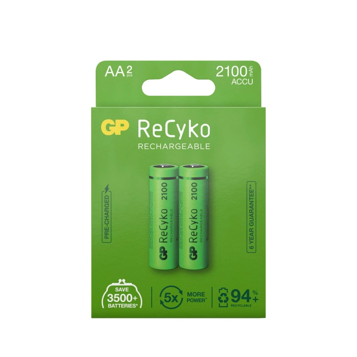 GP ReCyko NiMH 2100mAh AA 2 Pack (PB) ryhmässä KODINELEKTRONIIKKA / Paristot & Laturit / Ladattavat paristot / AA @ TP E-commerce Nordic AB (C60008)