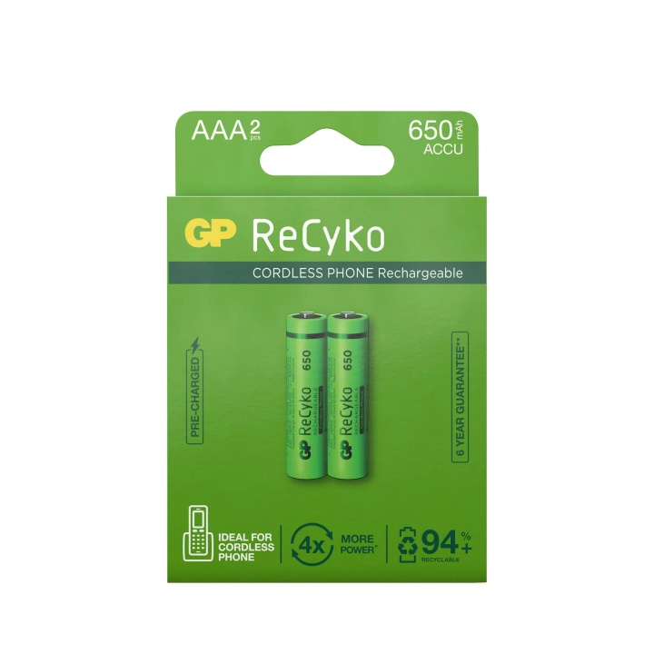 GP ReCyko NiMH 650mAh AAA 2-pakkaus (PB) ryhmässä KODINELEKTRONIIKKA / Paristot & Laturit / Ladattavat paristot / AAA @ TP E-commerce Nordic AB (C60012)