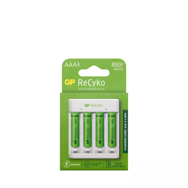GP ReCyko standard Charger w/4xAAA 850mAh (PB) ryhmässä KODINELEKTRONIIKKA / Paristot & Laturit / Ladattavat paristot / AAA @ TP E-commerce Nordic AB (C60013)
