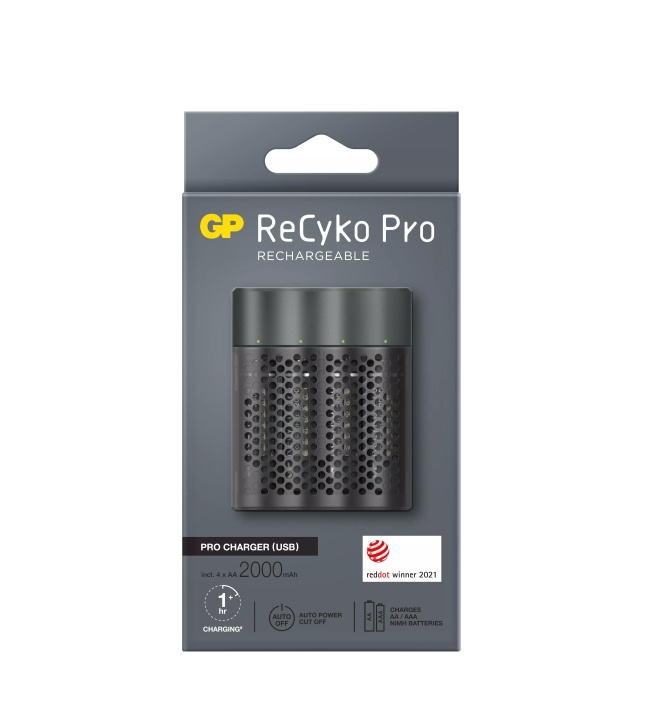 GP ReCyko Pro Laturi USB/4xAA 2000mAh (PB) ryhmässä KODINELEKTRONIIKKA / Paristot & Laturit / Ladattavat paristot / AA @ TP E-commerce Nordic AB (C60017)