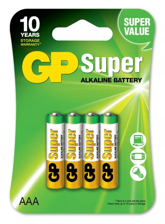 GP Super Alkaline AAA 4 Pack (B) ryhmässä KODINELEKTRONIIKKA / Paristot & Laturit / Akut / AAA @ TP E-commerce Nordic AB (C60023)